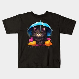 Persian Cat Rainy Day With Umbrella Kids T-Shirt